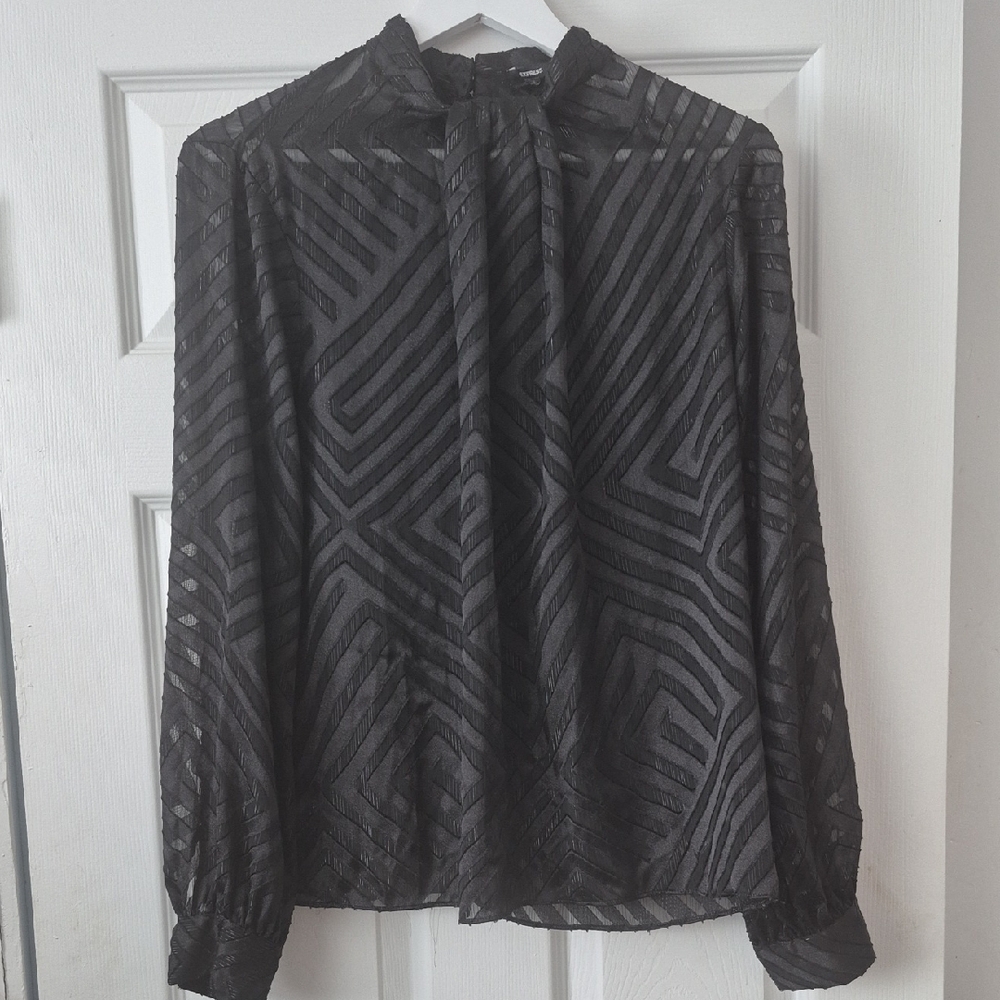Express Black Sheer Patterned Blouse - image 2